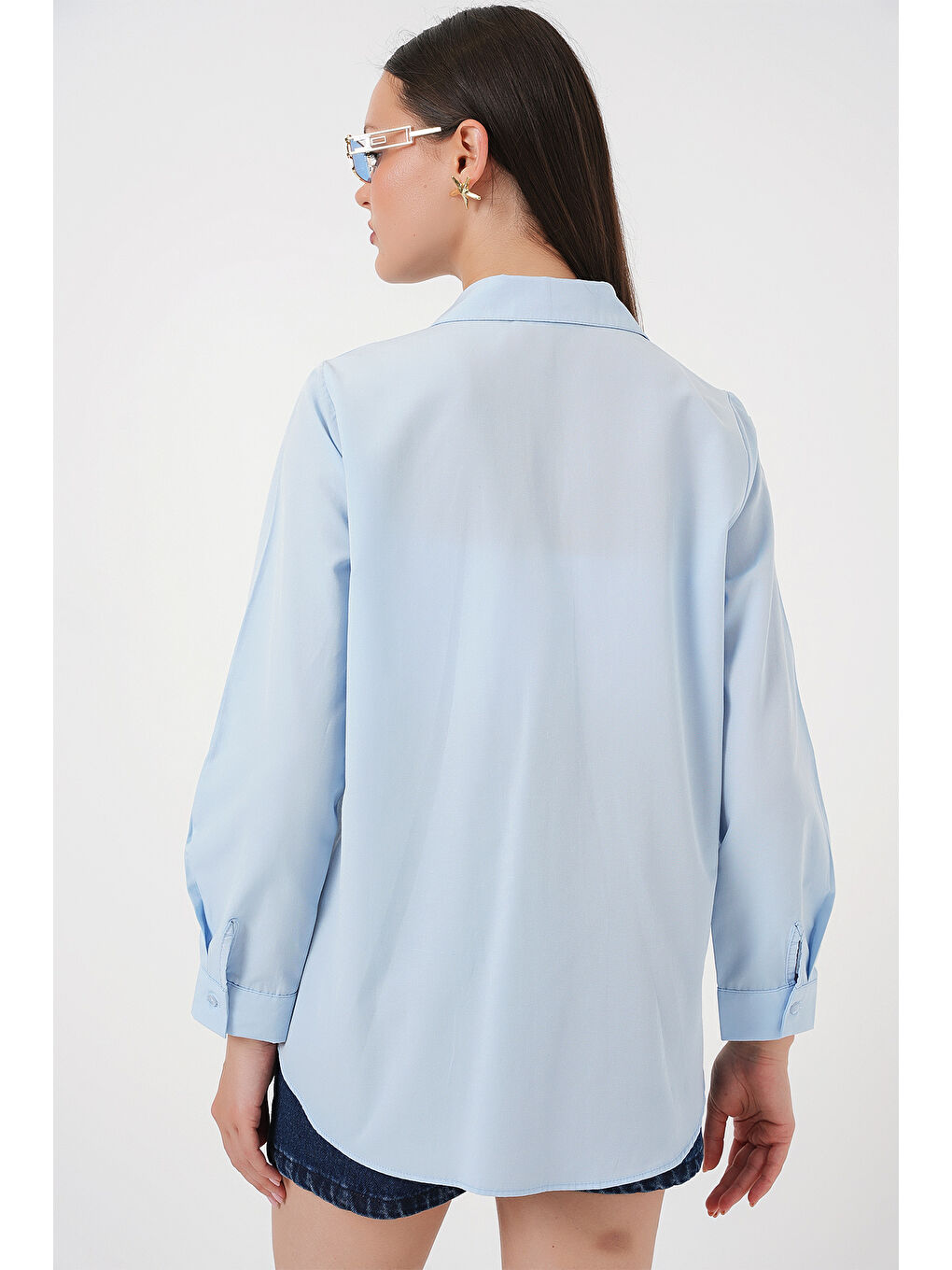 Kadın Uzun Kol Basic Gömlek 20279 - Mavi-5