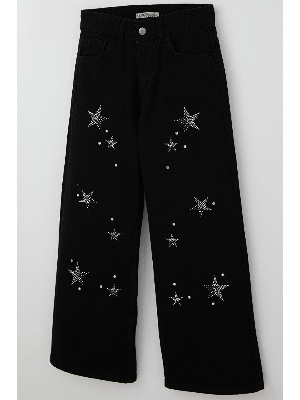 Kız Çocuk Jean Pantolon Taşlı Yıldız Aksesuarlı Siyah (10-14 Yaş)-2