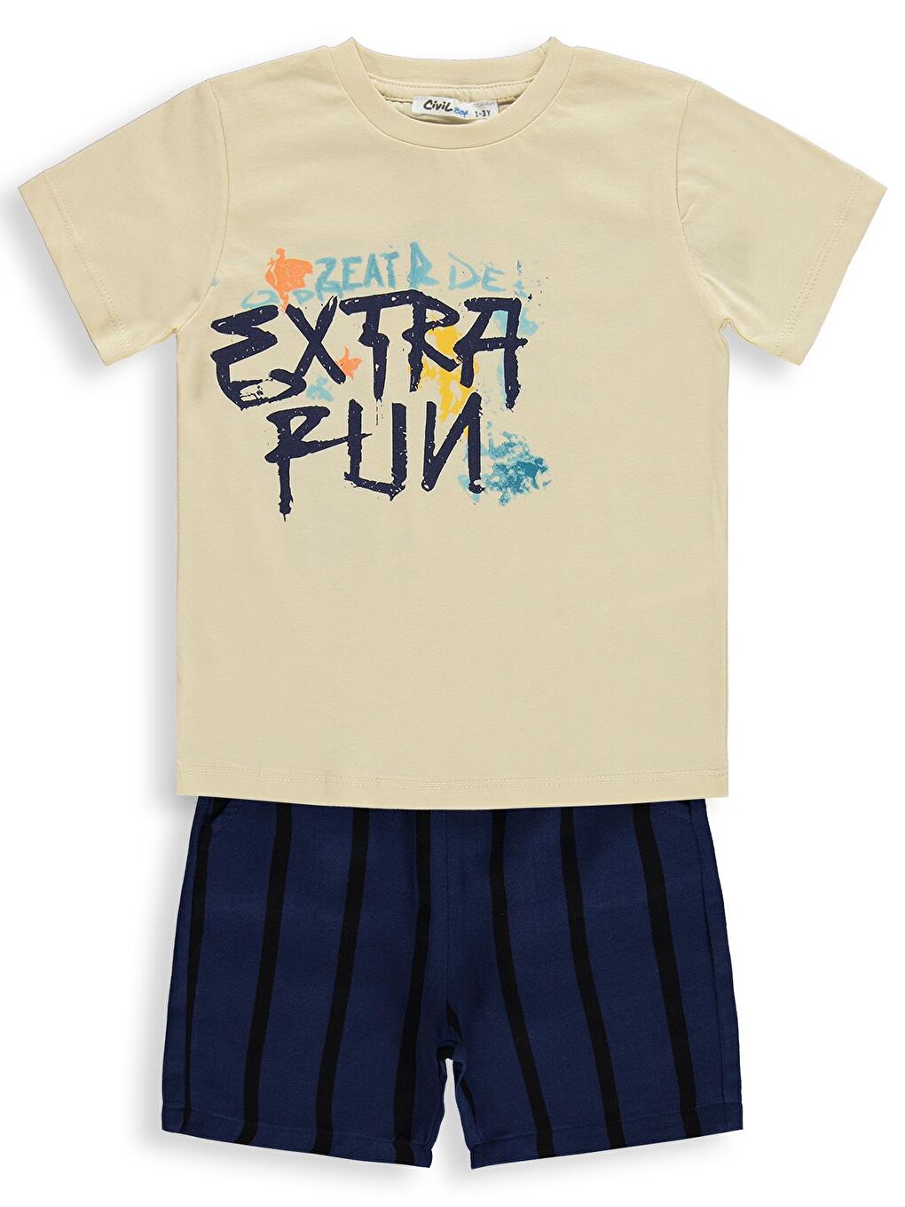 Boys Extra Fun Baskılı 2-5 Yaş Takım - Ekru