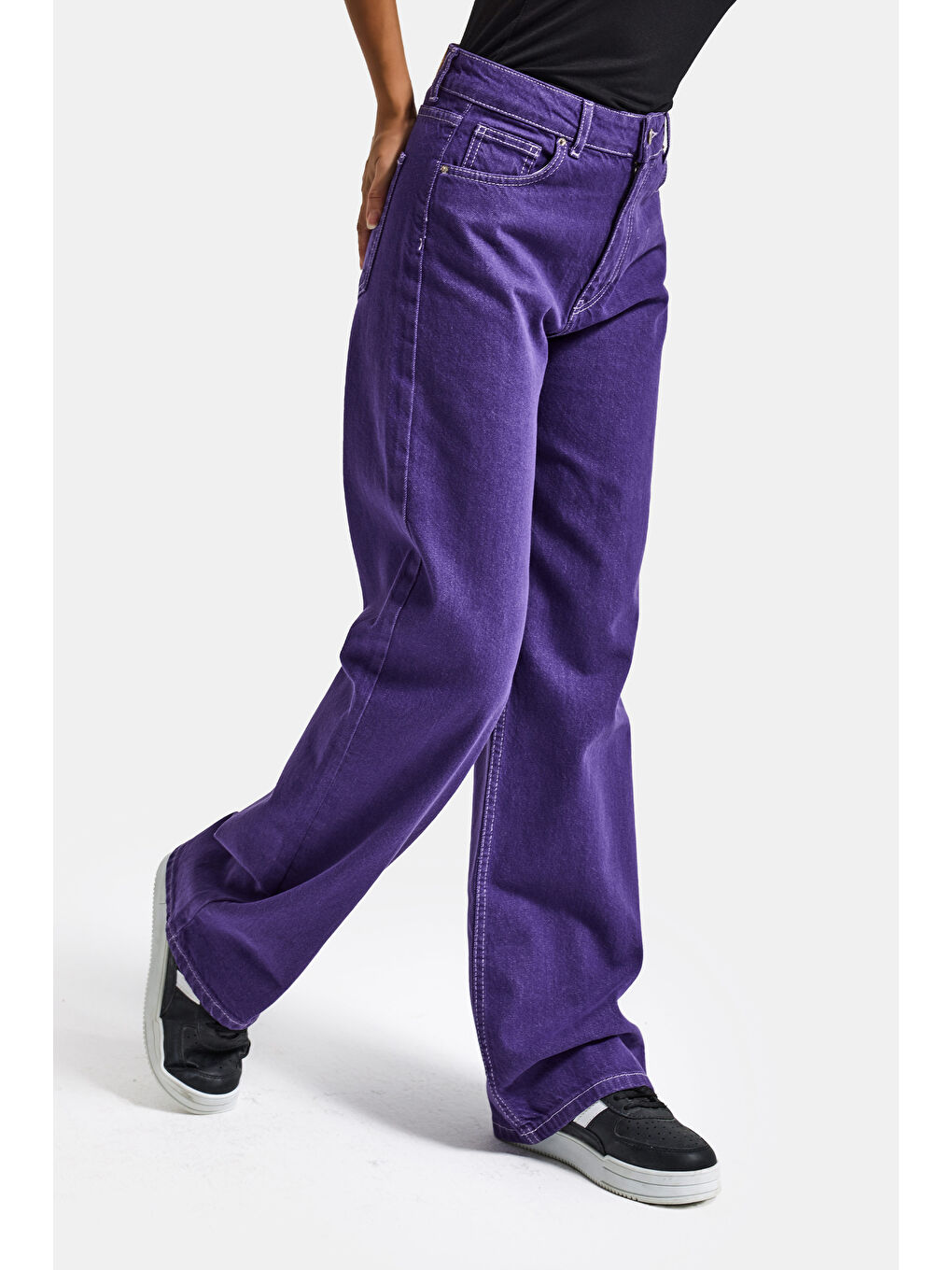 Kadın Mor Renk Doris 1s6-111 Straight Fit Yüksek Bel Özel Renk Denim Jean