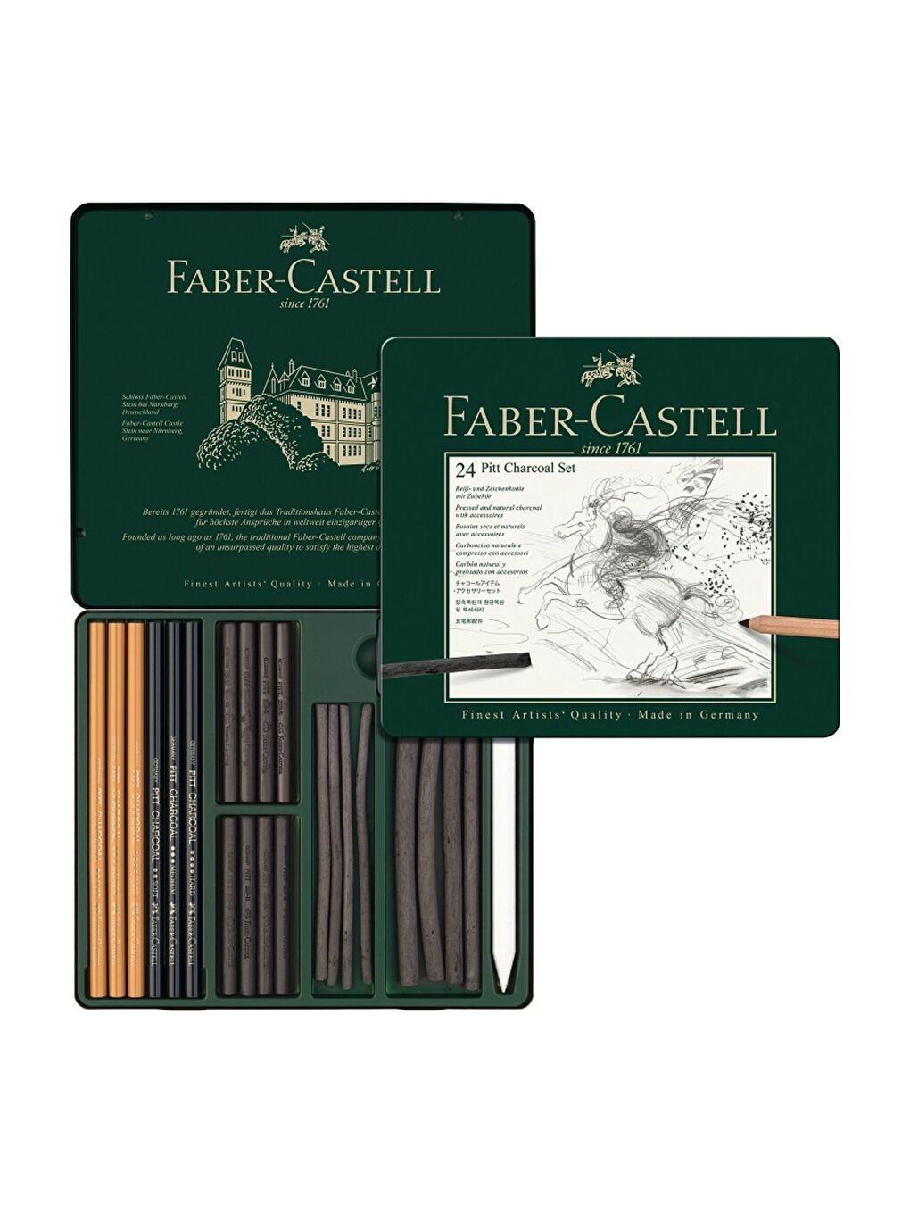 Pitt Monochrome 24’lü İşlenmiş Kömür Seti – Profesyonel Karakalem ve Eskiz Seti-1