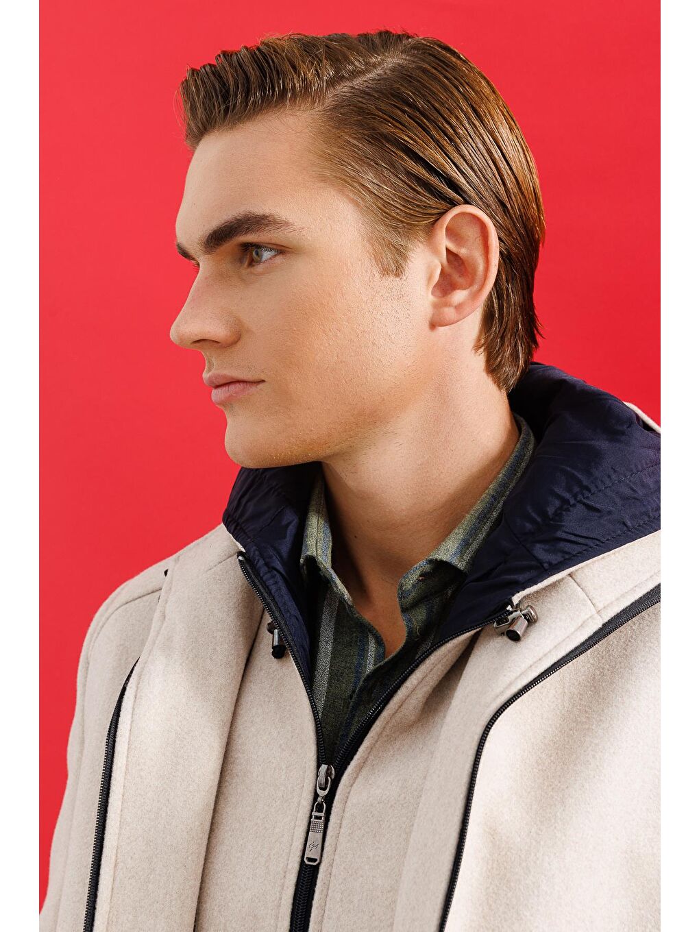 Erkek Bej Kapüşonlu Kaban-6