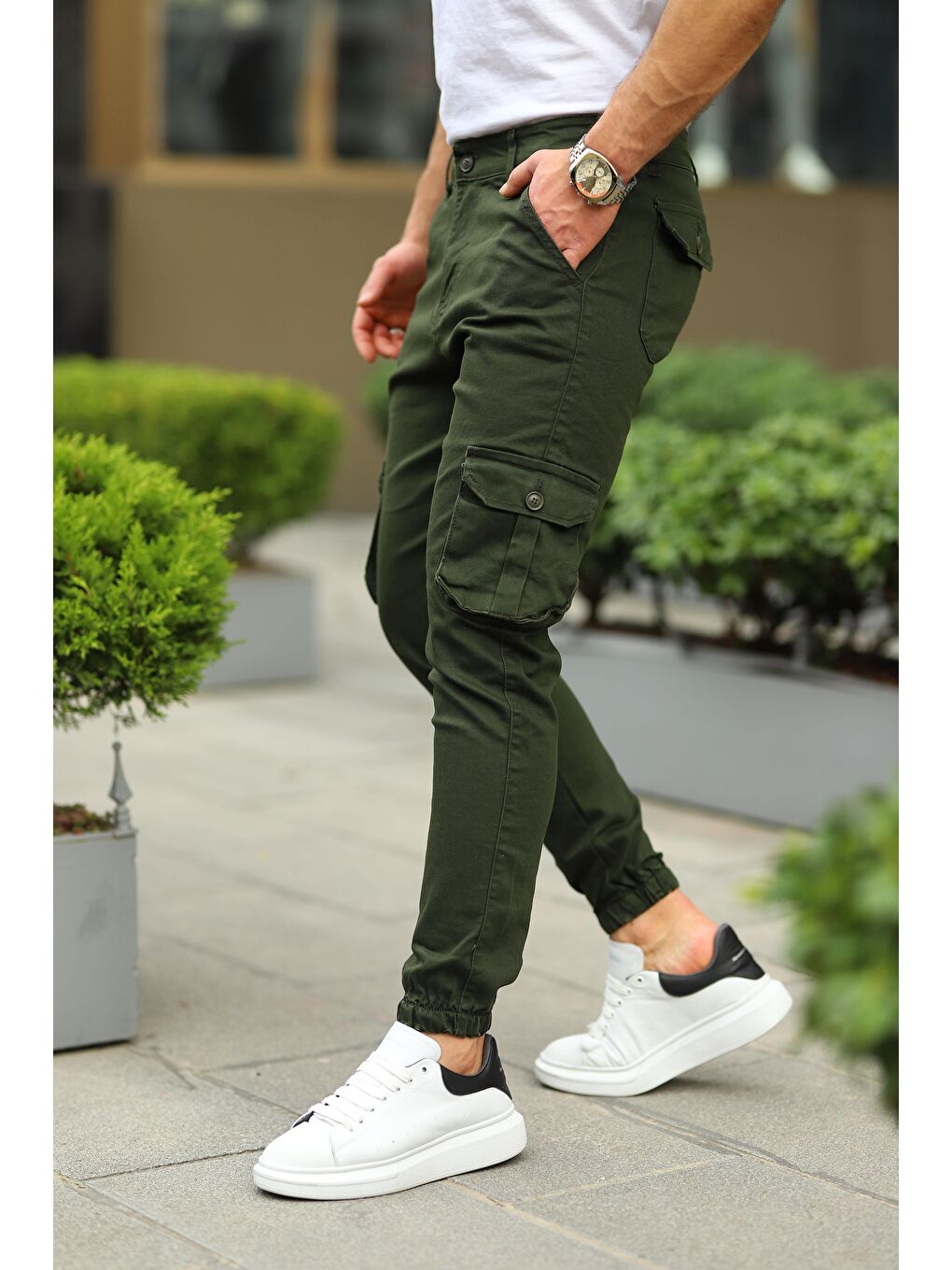 comstar Haki Bel Kemerli Körüklü Jogger Paça Lastikli Erkek Pantolon - 1