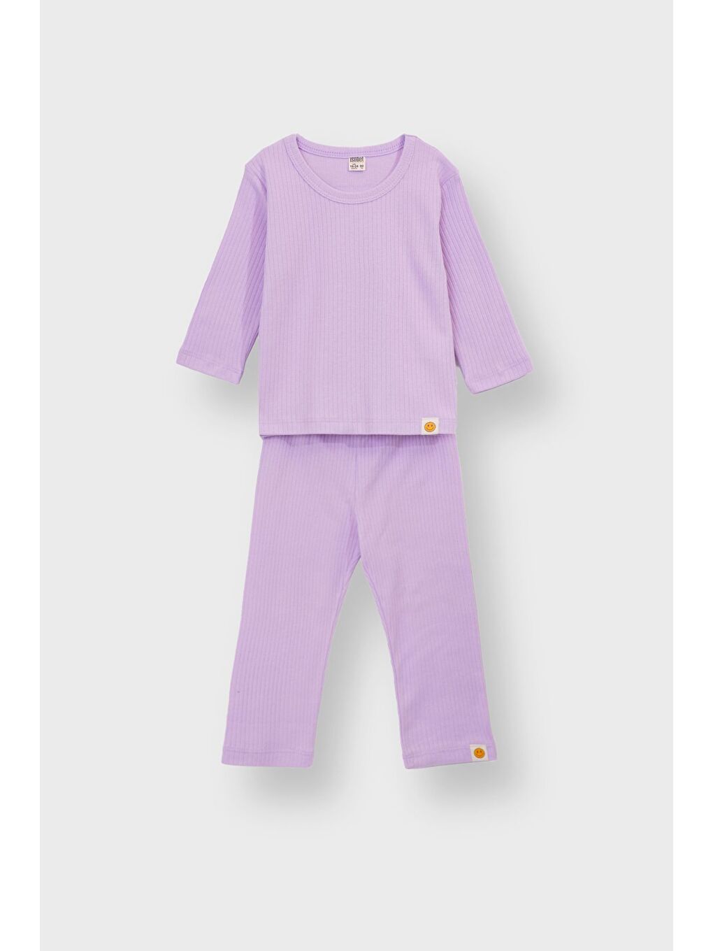 Lila Basic Fitilli İnterlok Kumaş %100 Pamuk 1-5 Yaş Beyaz Bebek Pijama Takımı