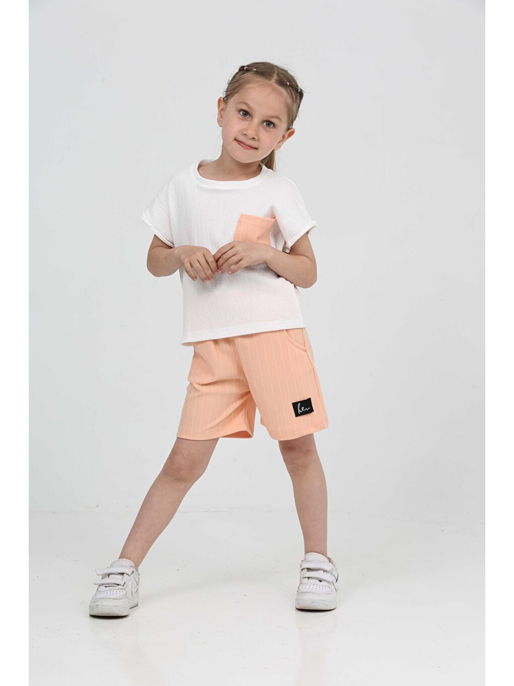 Pembe Kız Çocuk Pudra Tek Cepli Şort Takım - 27227