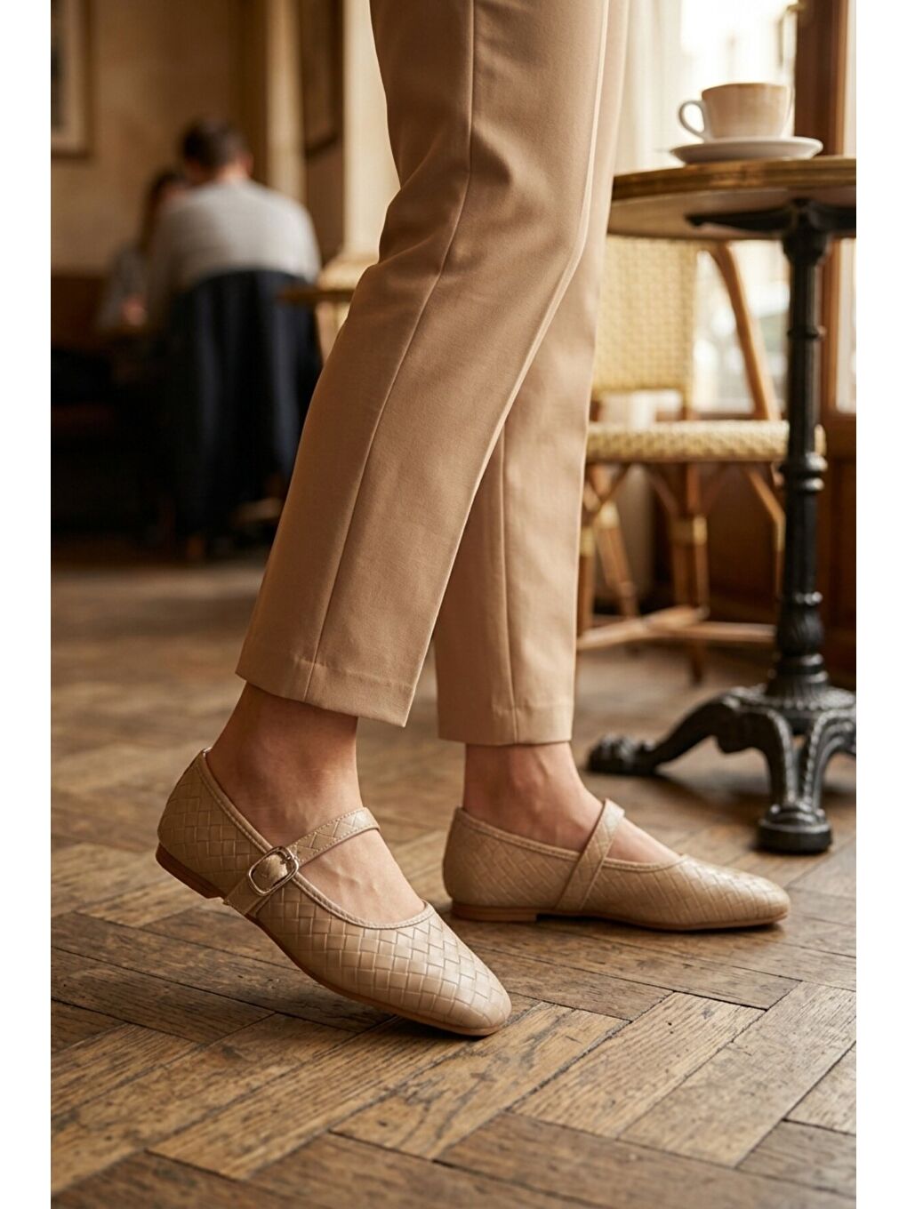 Bej Kemerli Hafif Kadın Babet Ayakkabı K-301 Z-2