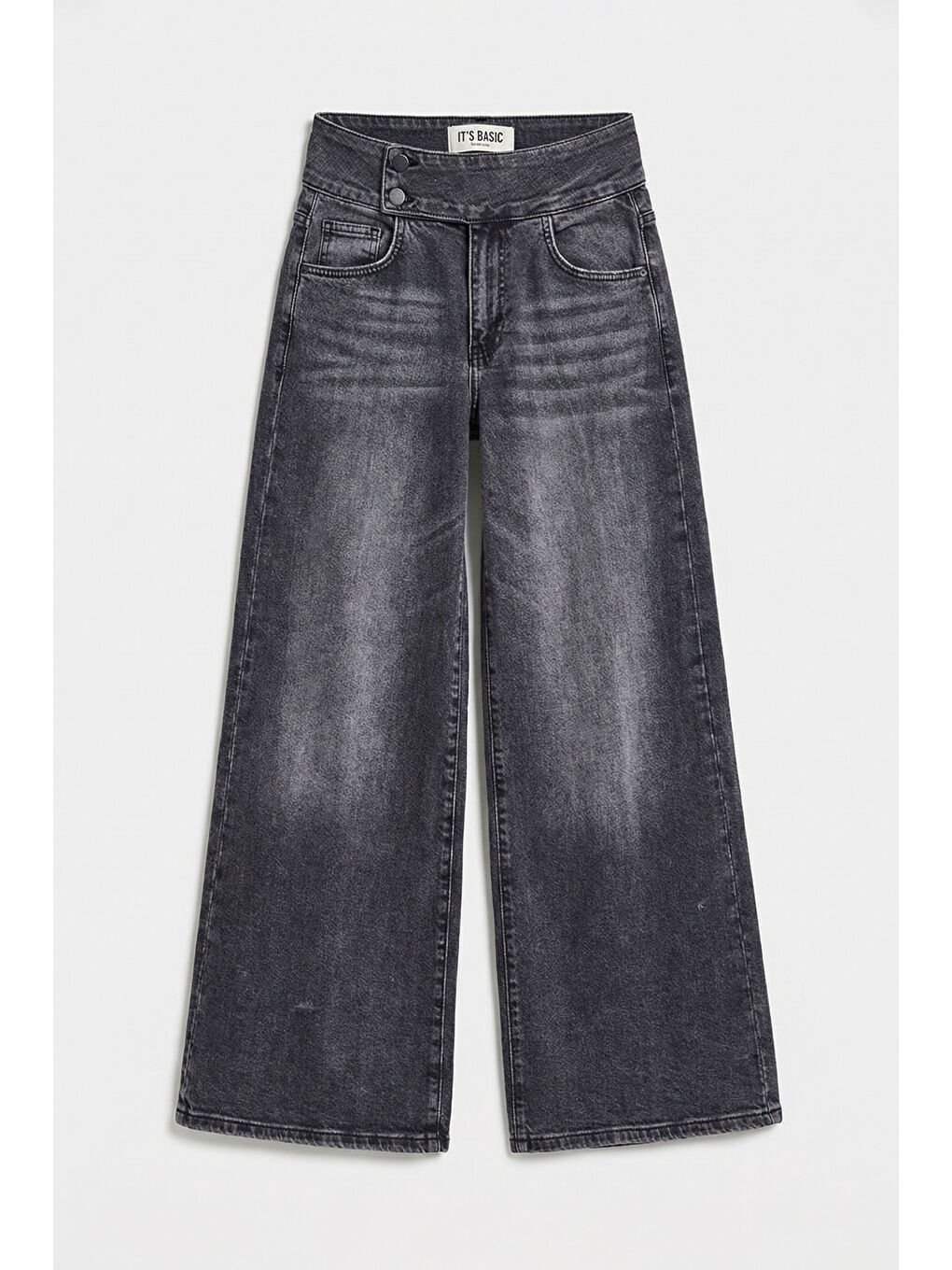 Gri Kadın Füme 4s6-14 Palazzo Fit Kemer Detaylı Elastan Kumaş Denim Jean-2