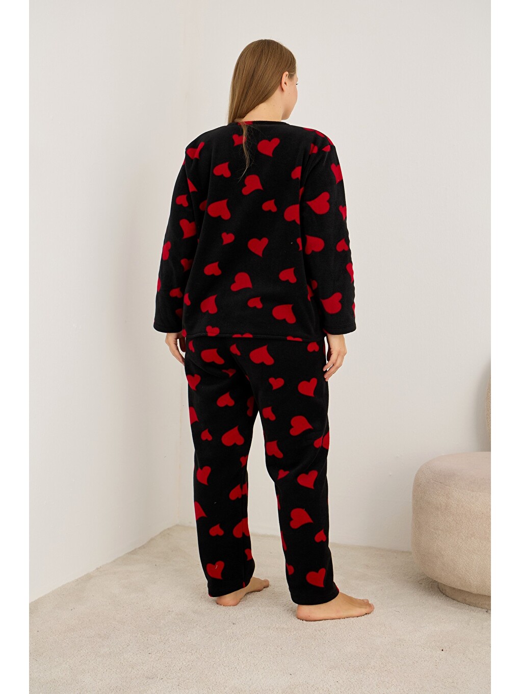 Siyah Büyük Beden Polar Kışlık Örme Pijama Takım 25222566-2