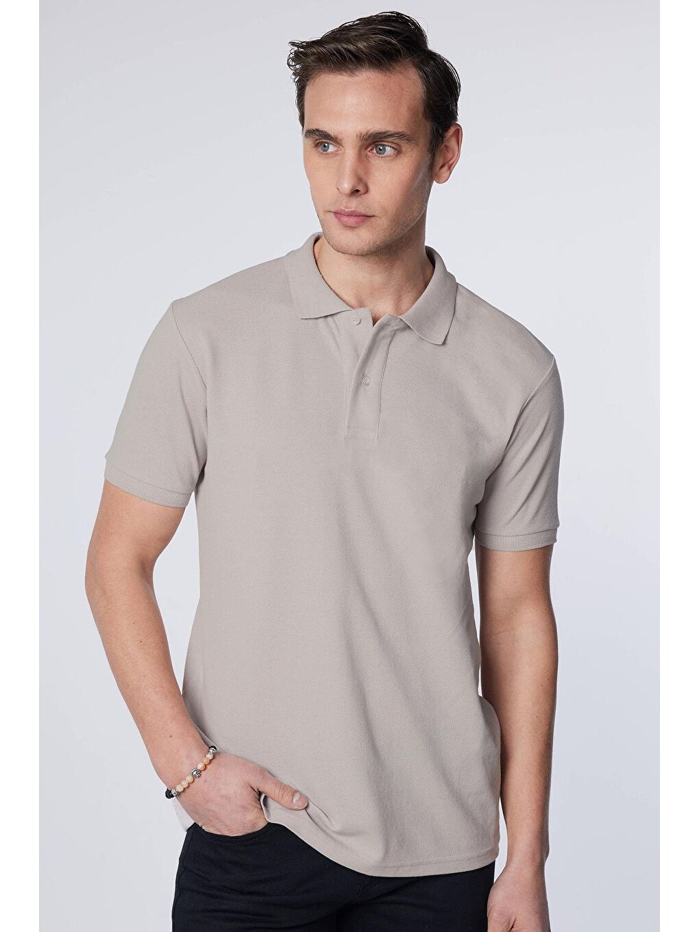 TUDORS Karişik Erkek 5'li Paket Siyah-Gri-Beyaz-Haki-Bordo Slim Fit Dar Kesim Pamuklu Düz Pike Polo Yaka Tişört - 2