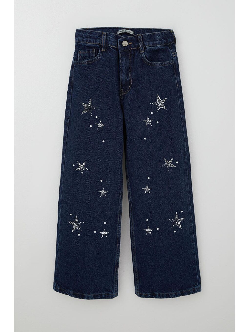 Kız Çocuk Jean Pantolon Taşlı Yıldız Aksesuarlı Koyu Mavi (10-14 Yaş)