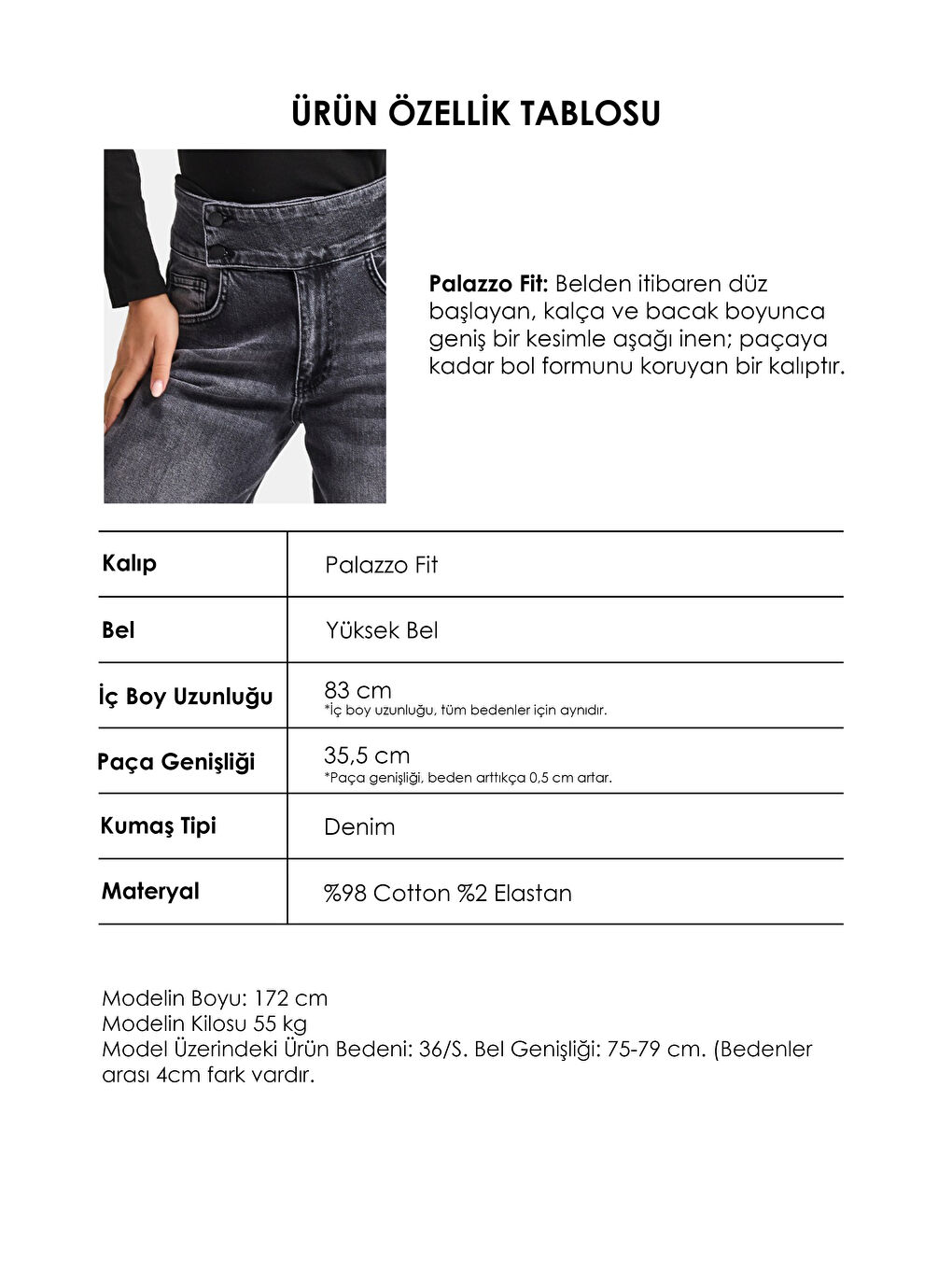 Gri Kadın Füme 4s6-14 Palazzo Fit Kemer Detaylı Elastan Kumaş Denim Jean-4
