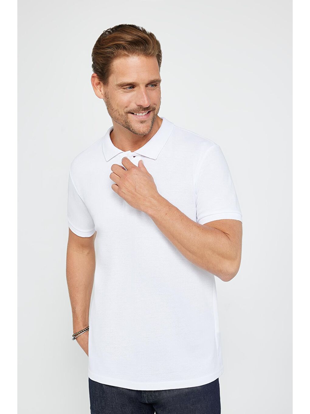 TUDORS Karişik Erkek 5'li Paket Siyah-Gri-Beyaz-Haki-Bordo Slim Fit Dar Kesim Pamuklu Düz Pike Polo Yaka Tişört - 3