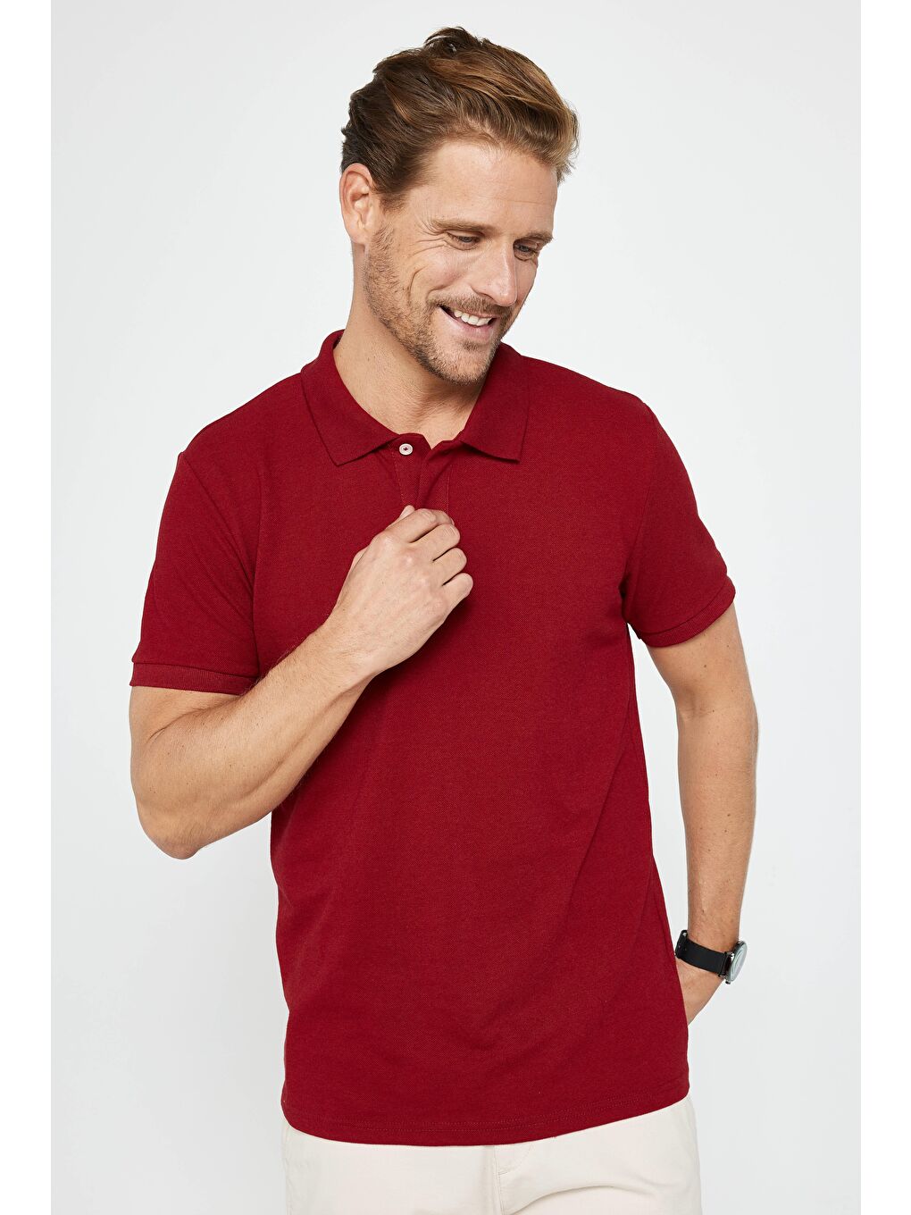 TUDORS Karişik Erkek 5'li Paket Siyah-Gri-Beyaz-Haki-Bordo Slim Fit Dar Kesim Pamuklu Düz Pike Polo Yaka Tişört - 5