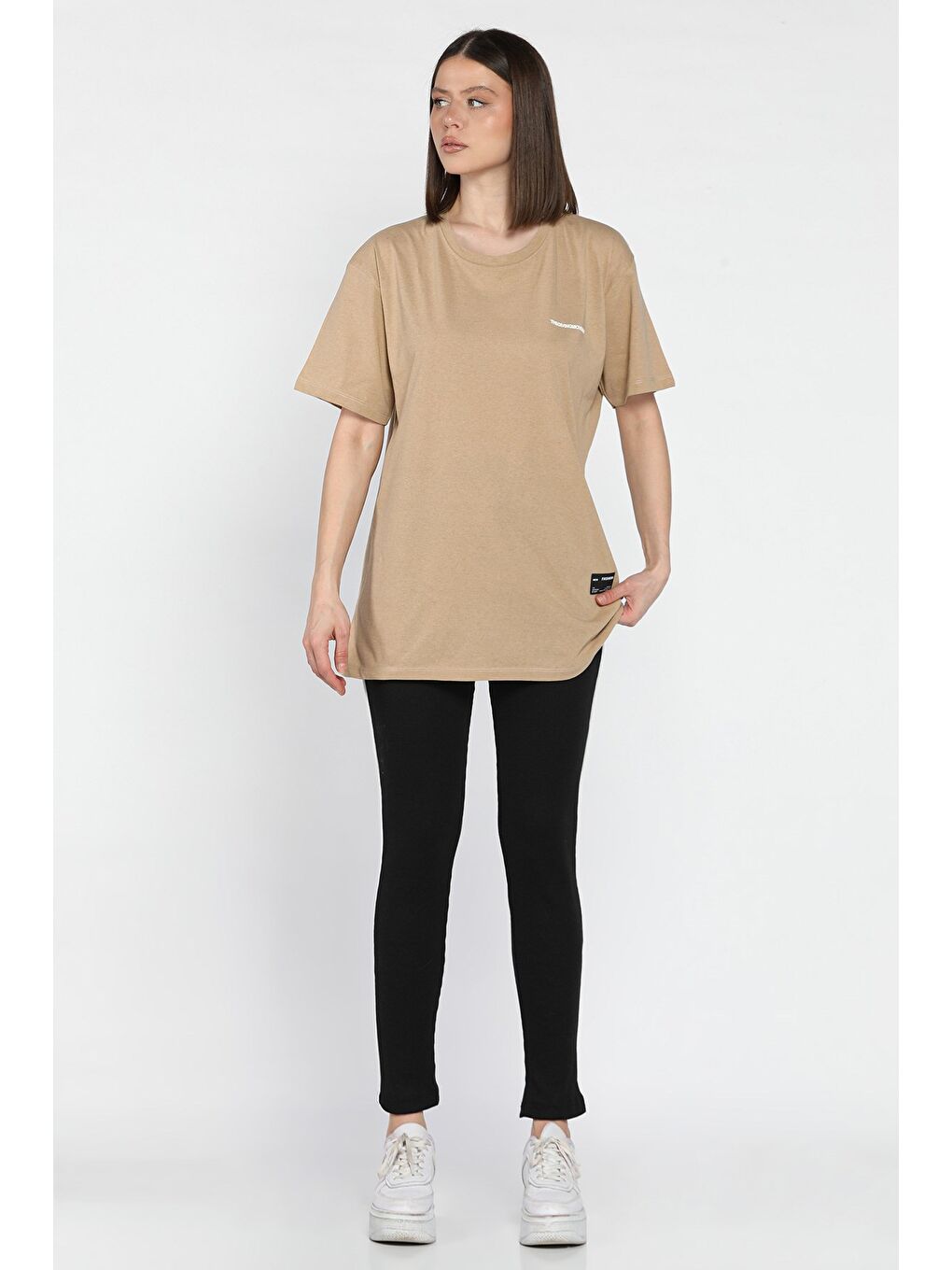 Bej Kadın Bisiklet Yaka Tişört Tayt İkili Takım (m-l-xl Uyumludur)