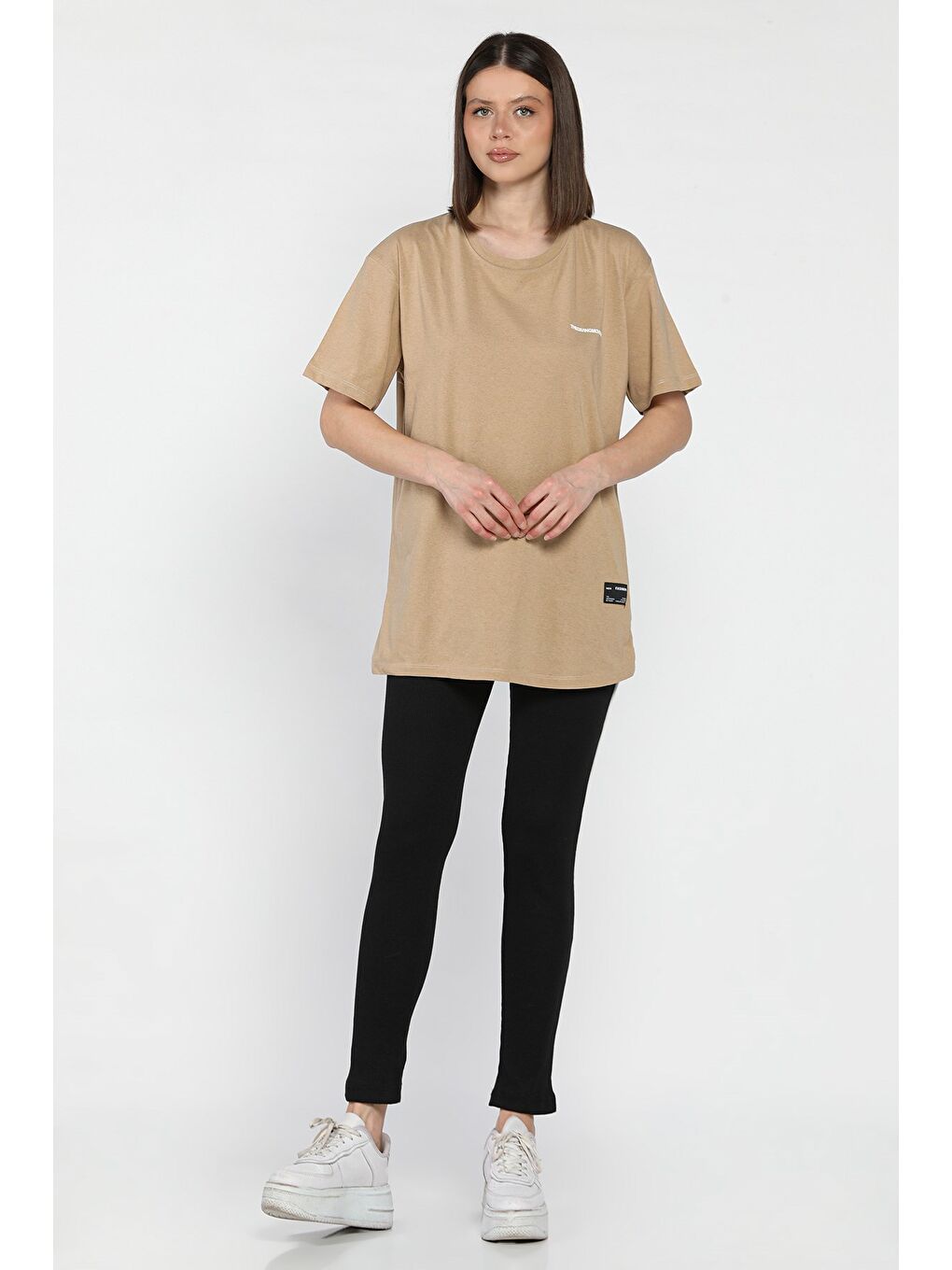 Bej Kadın Bisiklet Yaka Tişört Tayt İkili Takım (m-l-xl Uyumludur)-1