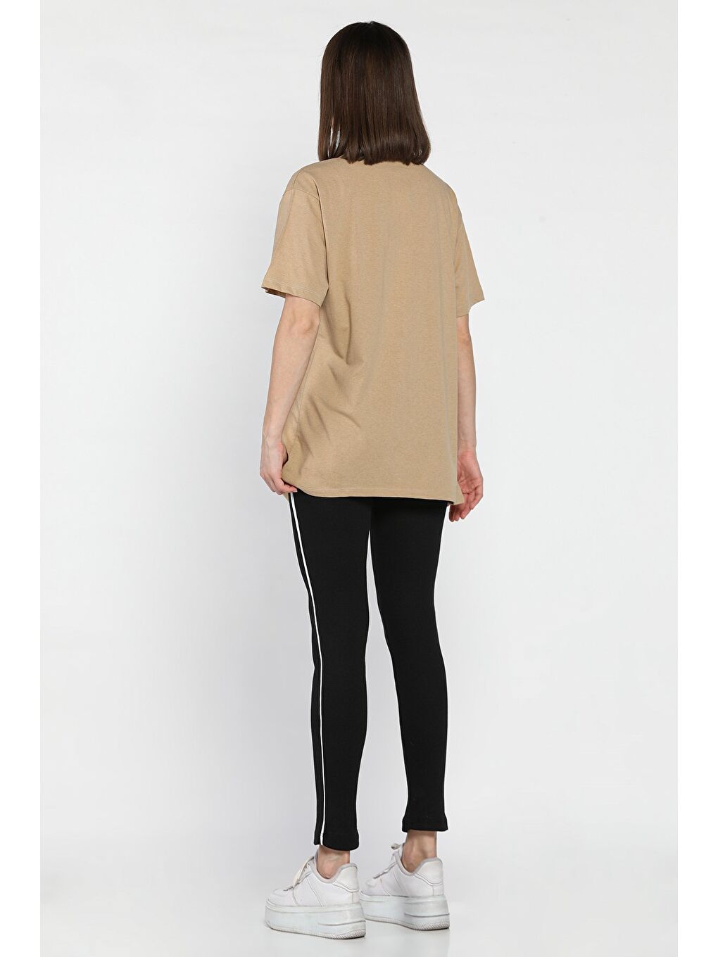 Bej Kadın Bisiklet Yaka Tişört Tayt İkili Takım (m-l-xl Uyumludur)-2