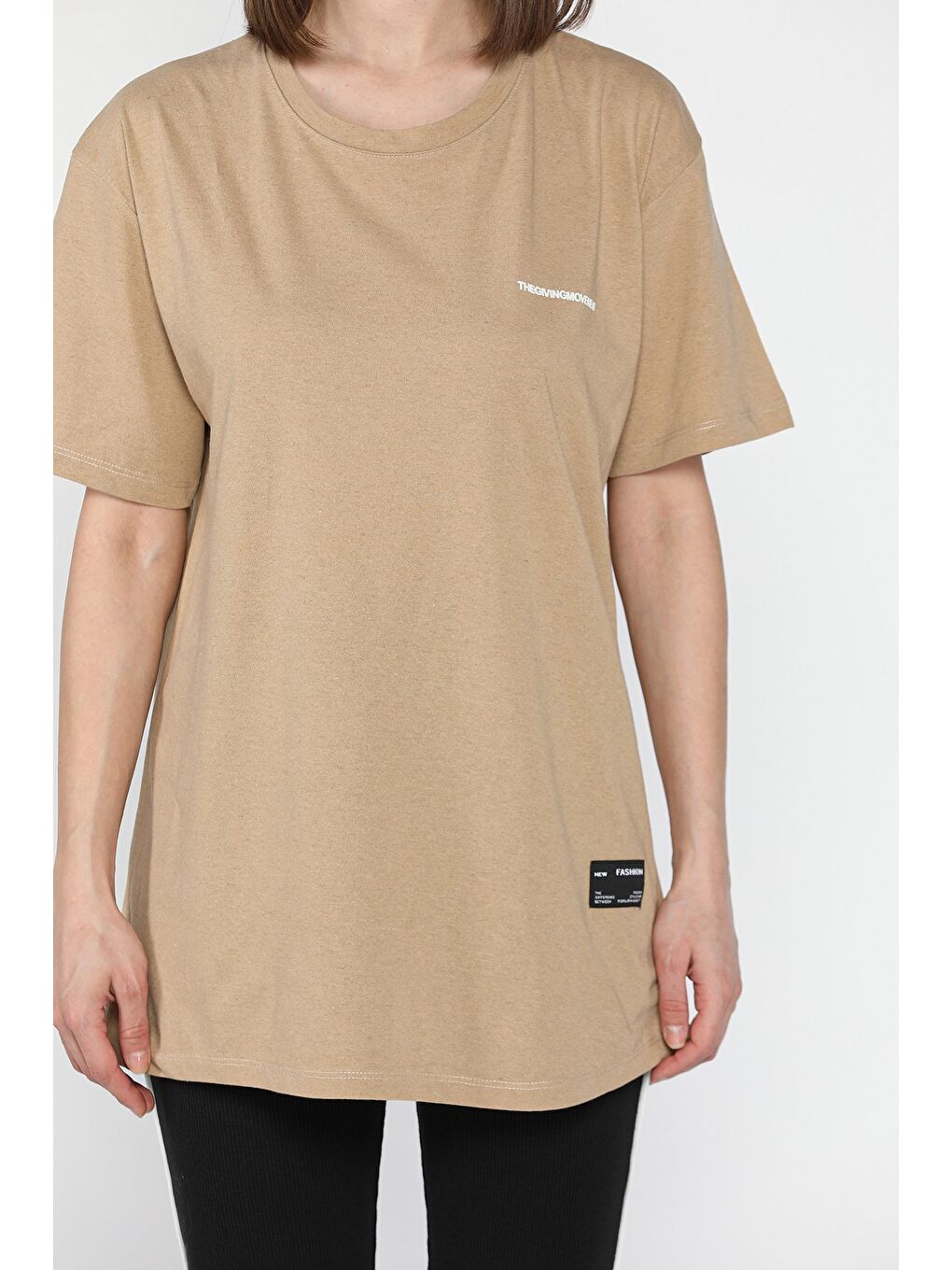 Bej Kadın Bisiklet Yaka Tişört Tayt İkili Takım (m-l-xl Uyumludur)-3