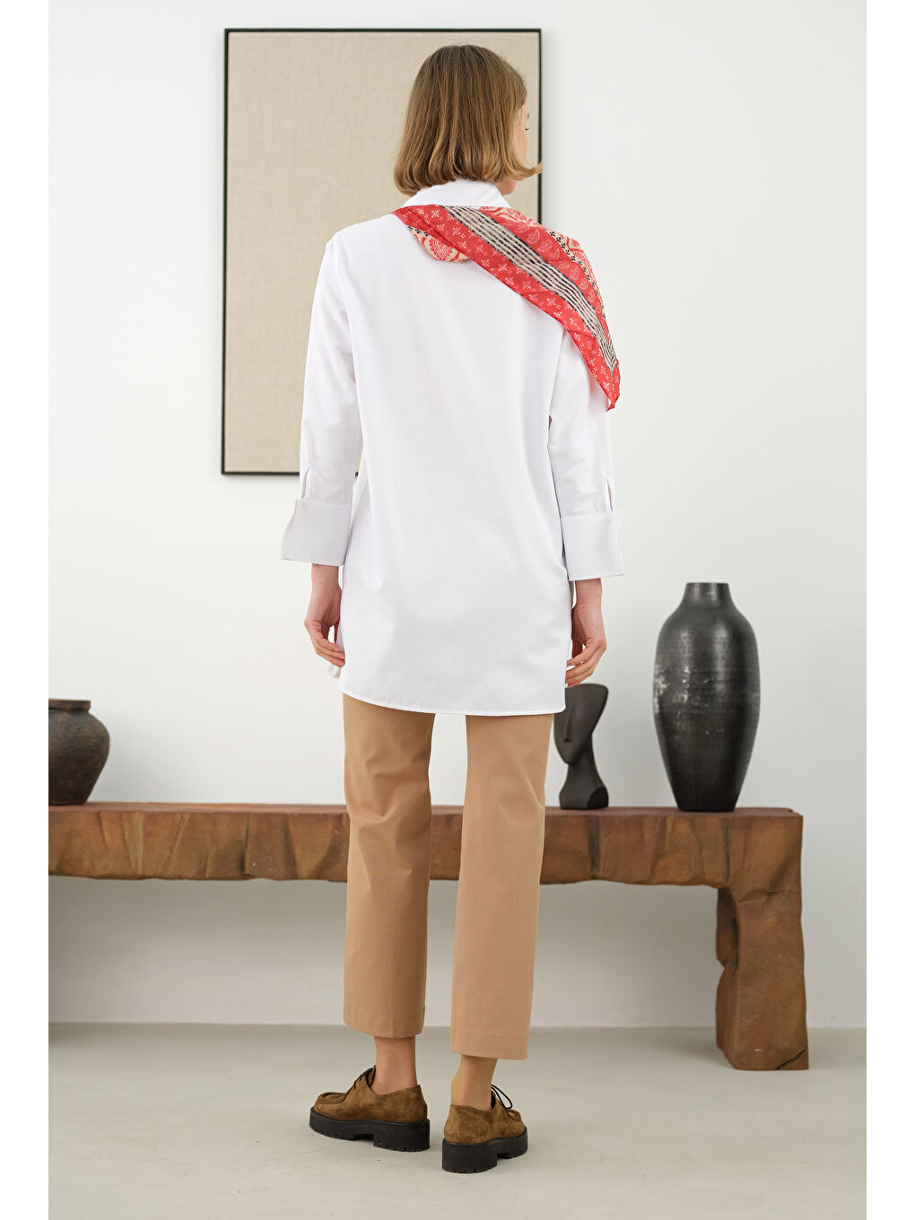 Geniş Manşetli Gömlek Beyaz-2