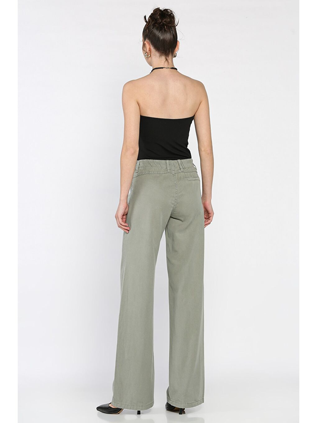 Haki Kadın Yüksek Bel Pantolon-2