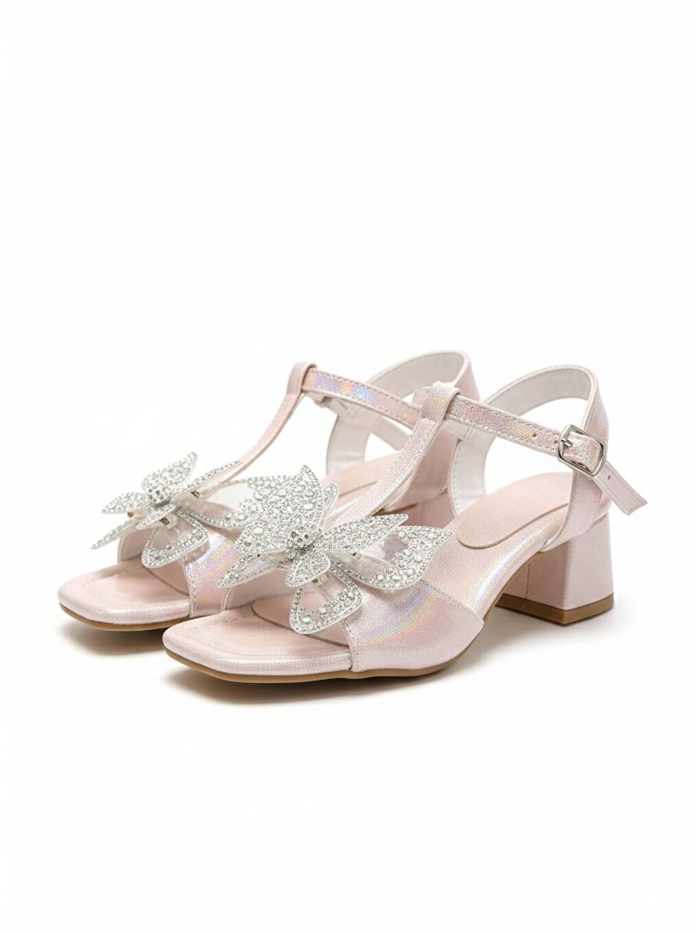 Beyaz KIZ ÇOCUK TAŞLI KELEBEKLİ ABİYE AYAKKABI