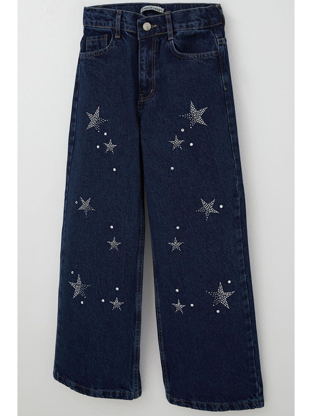 Kız Çocuk Jean Pantolon Taşlı Yıldız Aksesuarlı Koyu Mavi (10-14 Yaş)-2