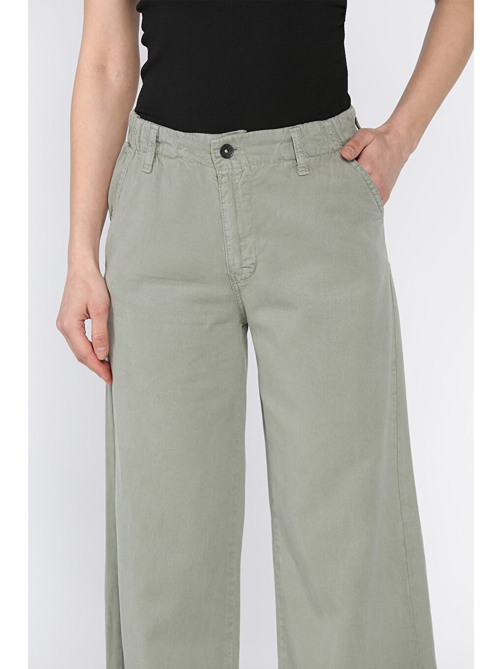 Haki Kadın Yüksek Bel Pantolon-3