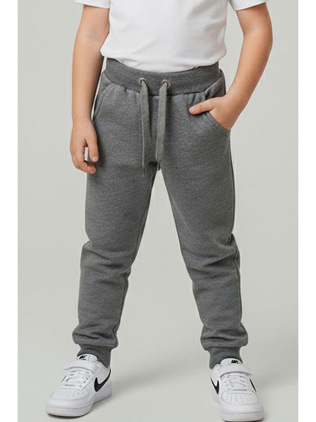 Erkek Çocuk Eşofman Altı Bağcık Aksesuarlı Cepli Gri Melanj (2-6 Yaş)