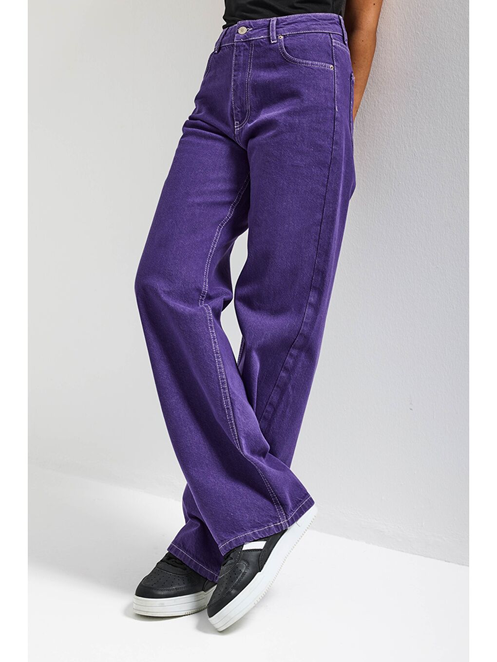 Kadın Mor Renk Doris 1s6-111 Straight Fit Yüksek Bel Özel Renk Denim Jean-5