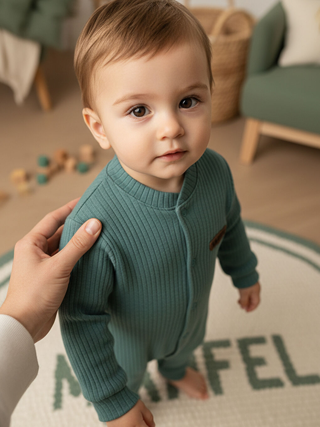 Yeşil %100 Pamuklu Fitilli Bebek Tulum Salopet KOYU YEŞİL-2