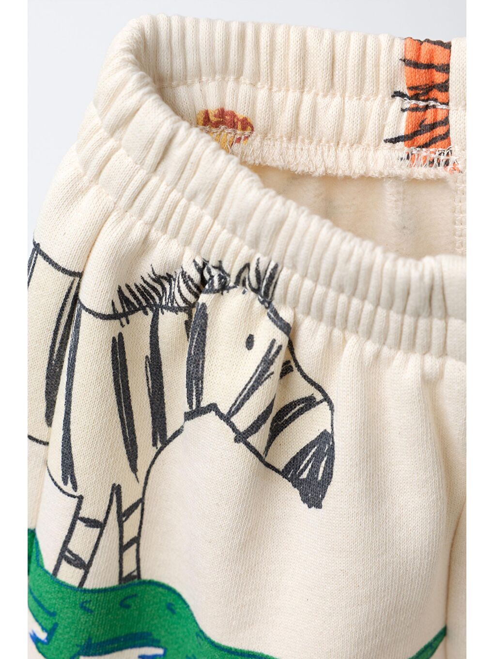 Karışık Unisex Çocuk Pamuklu Krem Safari Hayvan Desenli Sweatshirt Ve Jogger Eşofman Takım-4