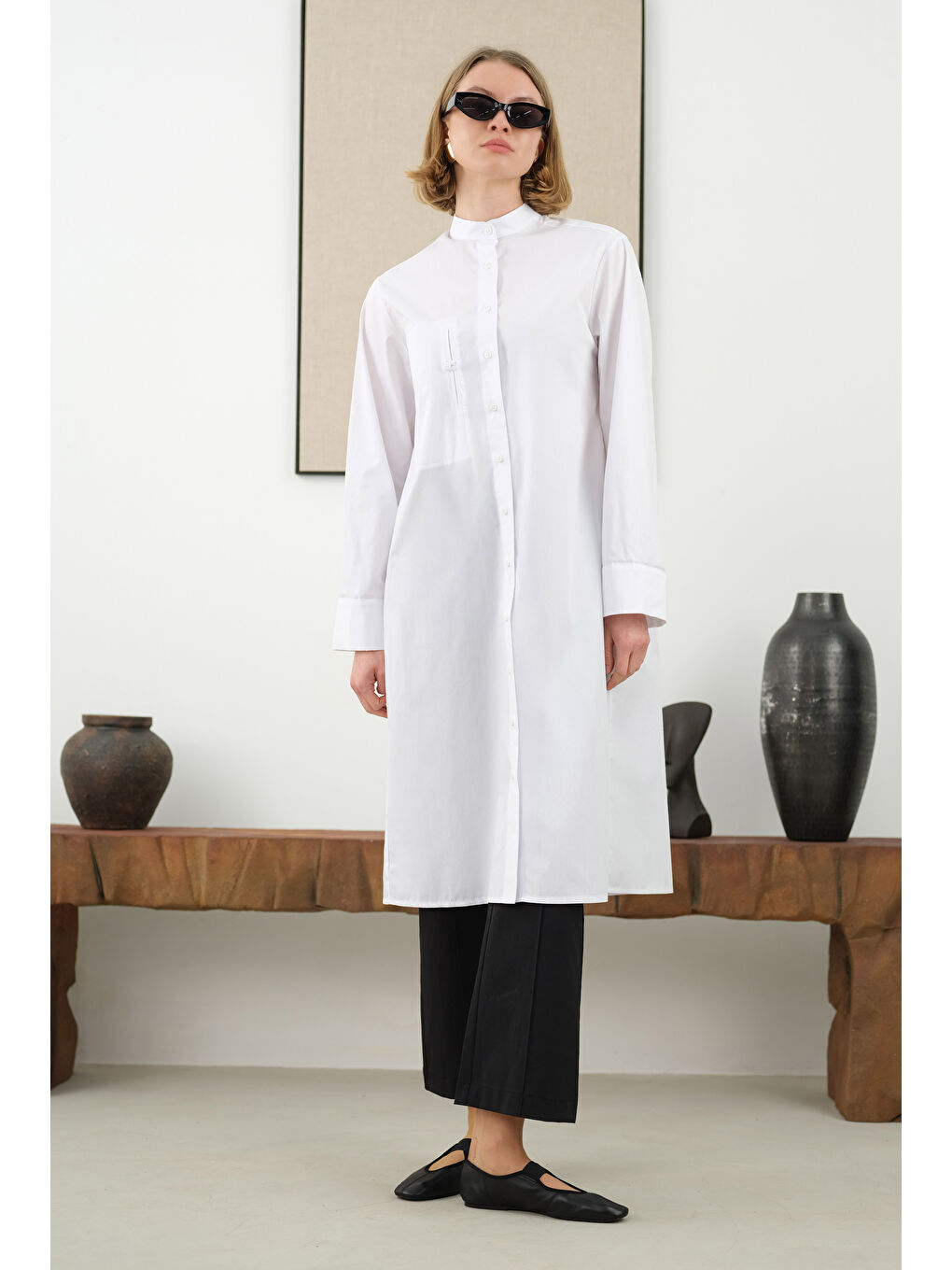 Çift Fleto Detaylı Gömlek Beyaz-1