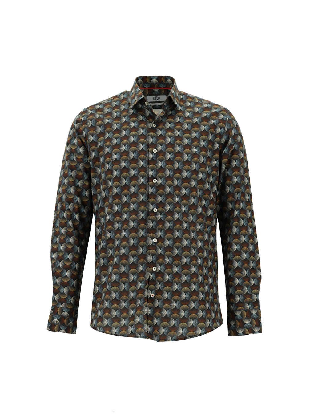 Kahverengi Uzun Kol Baskılı Slim Fit Dar Kesim Pamuk %100 Pamuk Gömlek