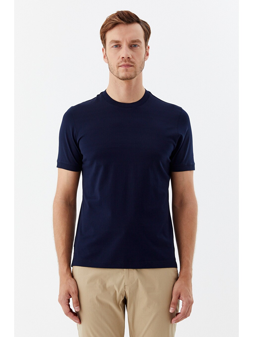 Desenli Bisiklet Yaka Erkek T-shirt Lacivert