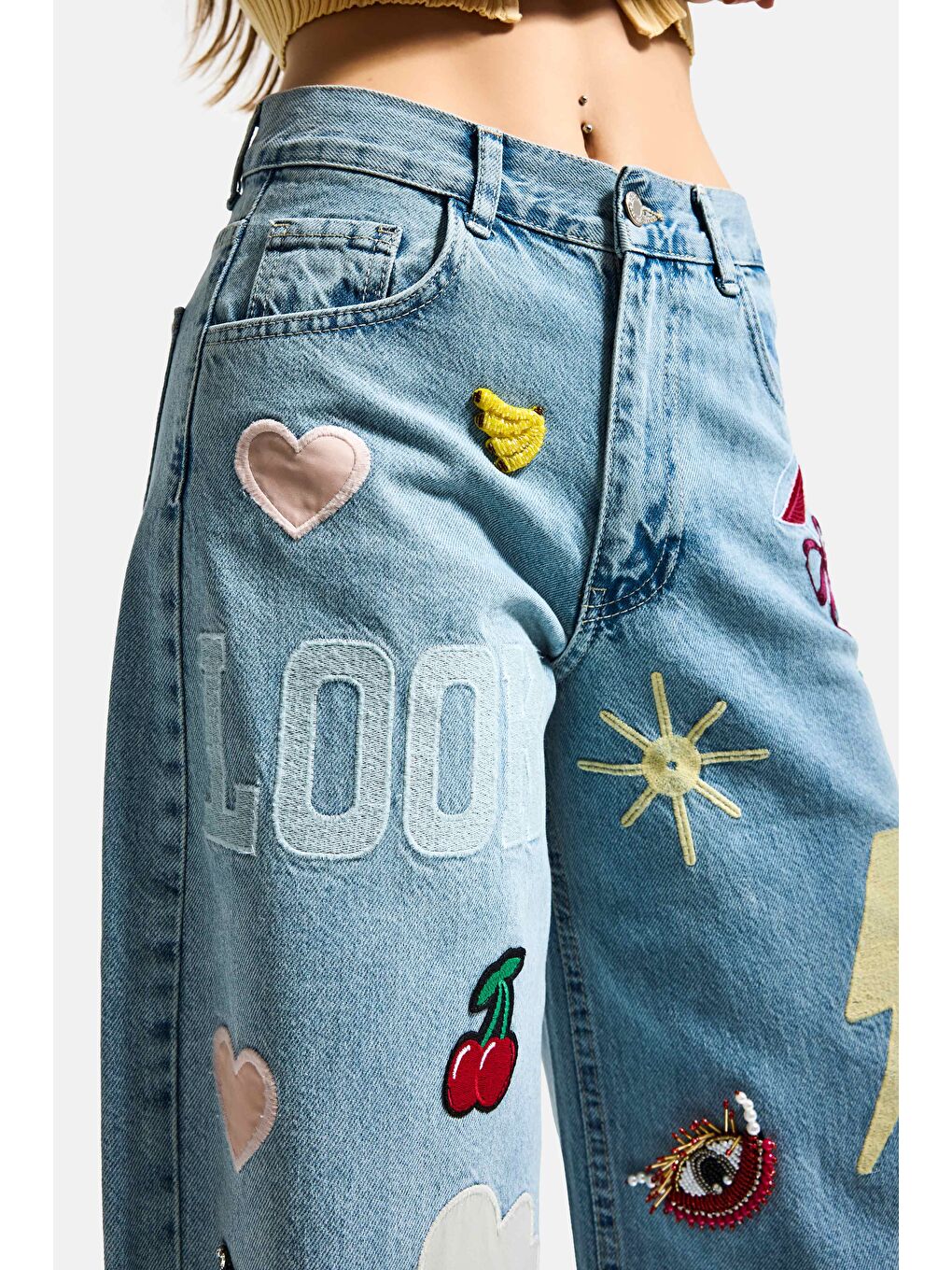 Mavi Kadın Jean Rengi 3s6-32 Straight Fit Obje Nakış ve İşlemeli Özel Tasarım Denim Jean-2