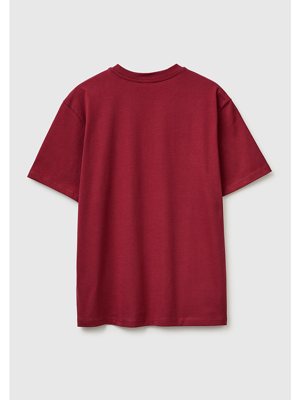Erkek Bordo %100 Pamuk Logolu Bisiklet Yaka T-Shirt-1