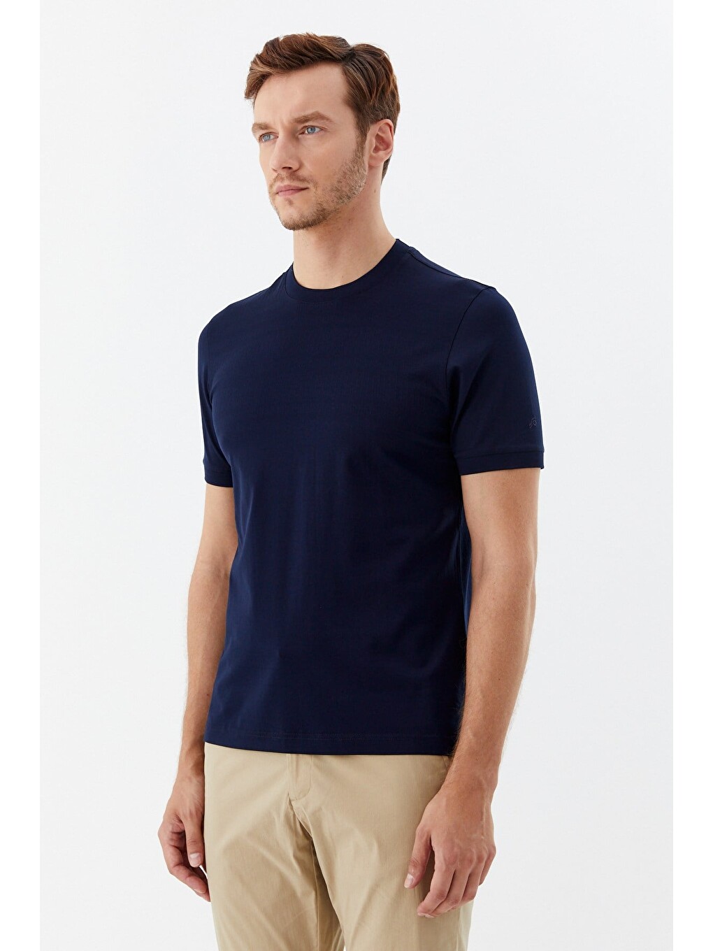 Desenli Bisiklet Yaka Erkek T-shirt Lacivert-1