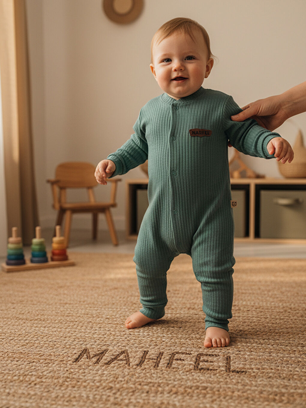 Yeşil %100 Pamuklu Fitilli Bebek Tulum Salopet KOYU YEŞİL-6