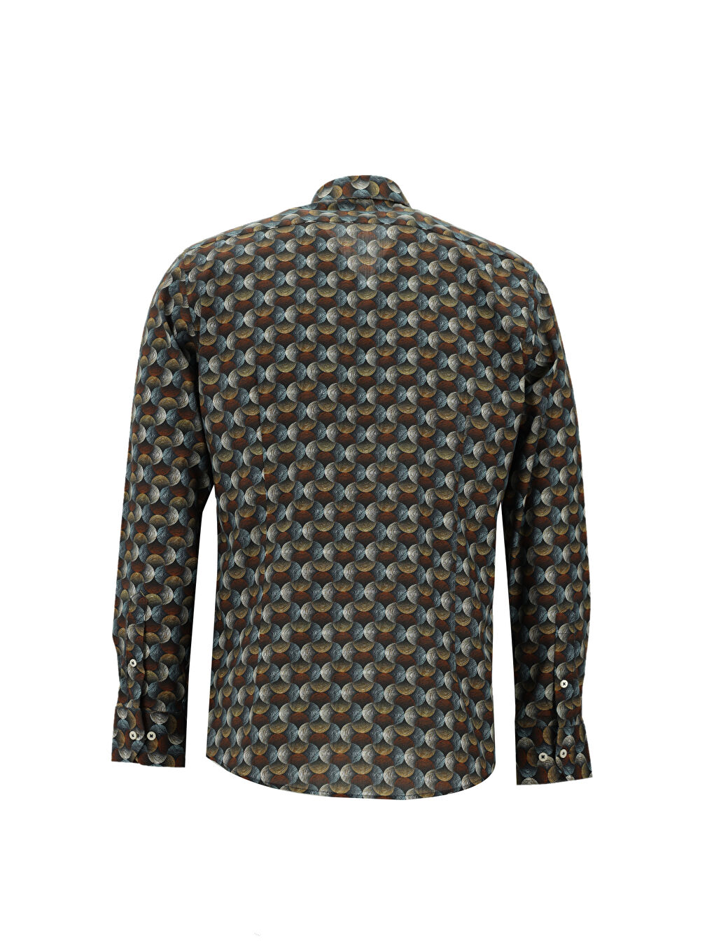 Kahverengi Uzun Kol Baskılı Slim Fit Dar Kesim Pamuk %100 Pamuk Gömlek-1