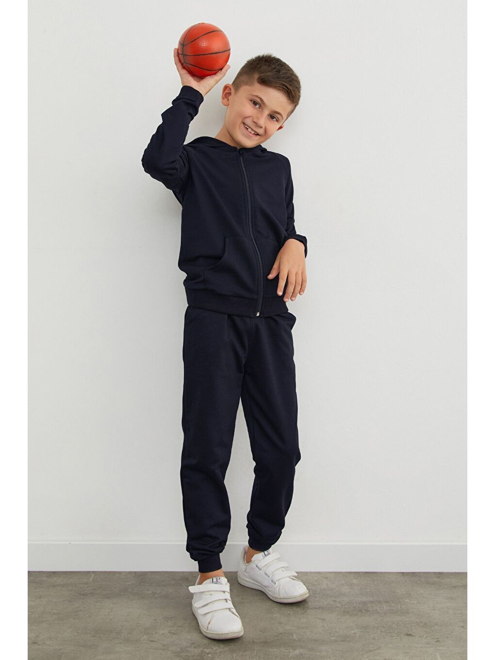 Lacivert Kapüşonlu Fermuarlı Unisex Çocuk Eşofman Takımı-2