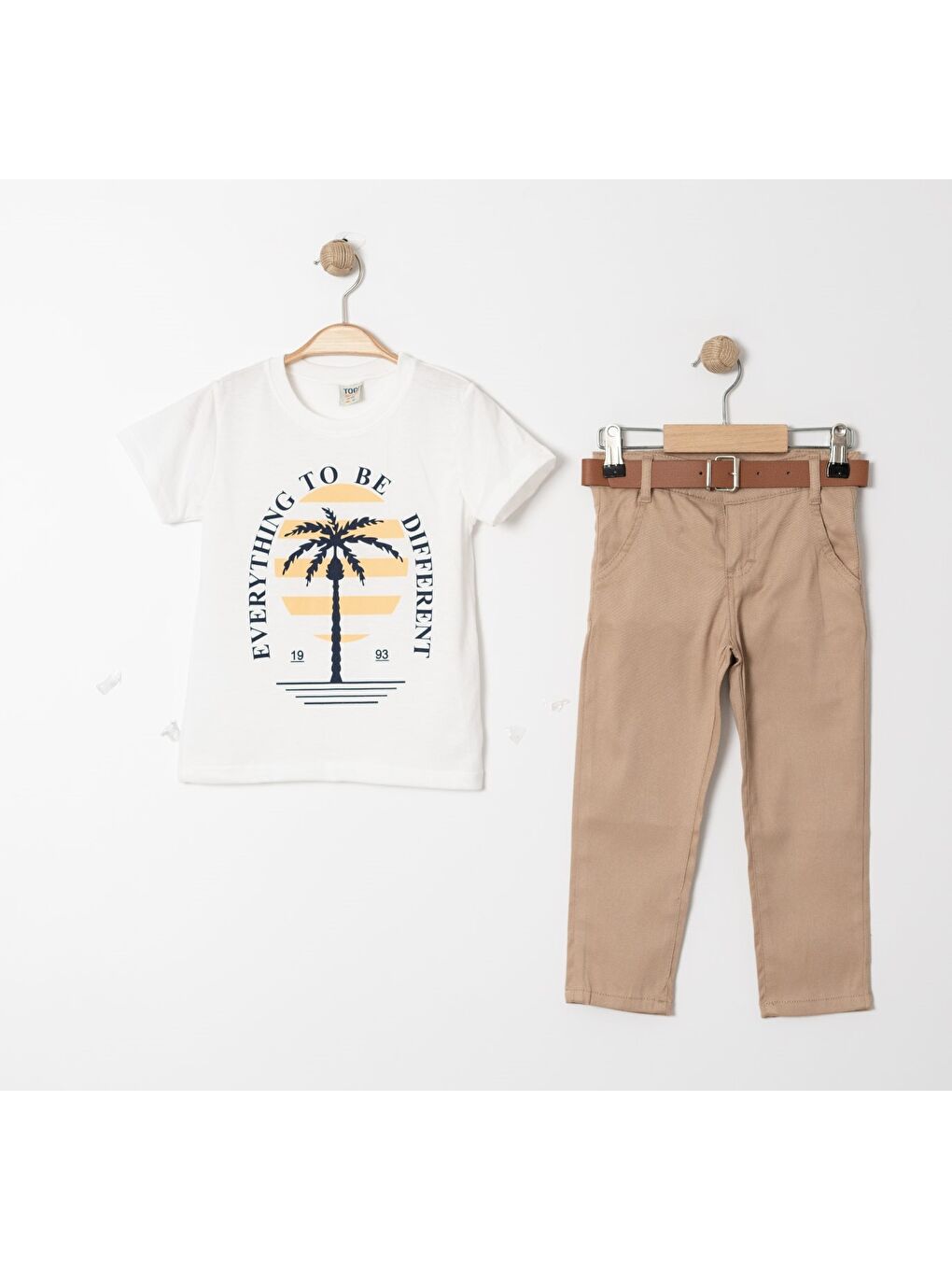 Lacivert Palmiye Baskılı Tişört , Gömlek Ve Pantolon Takım MNK4136-1