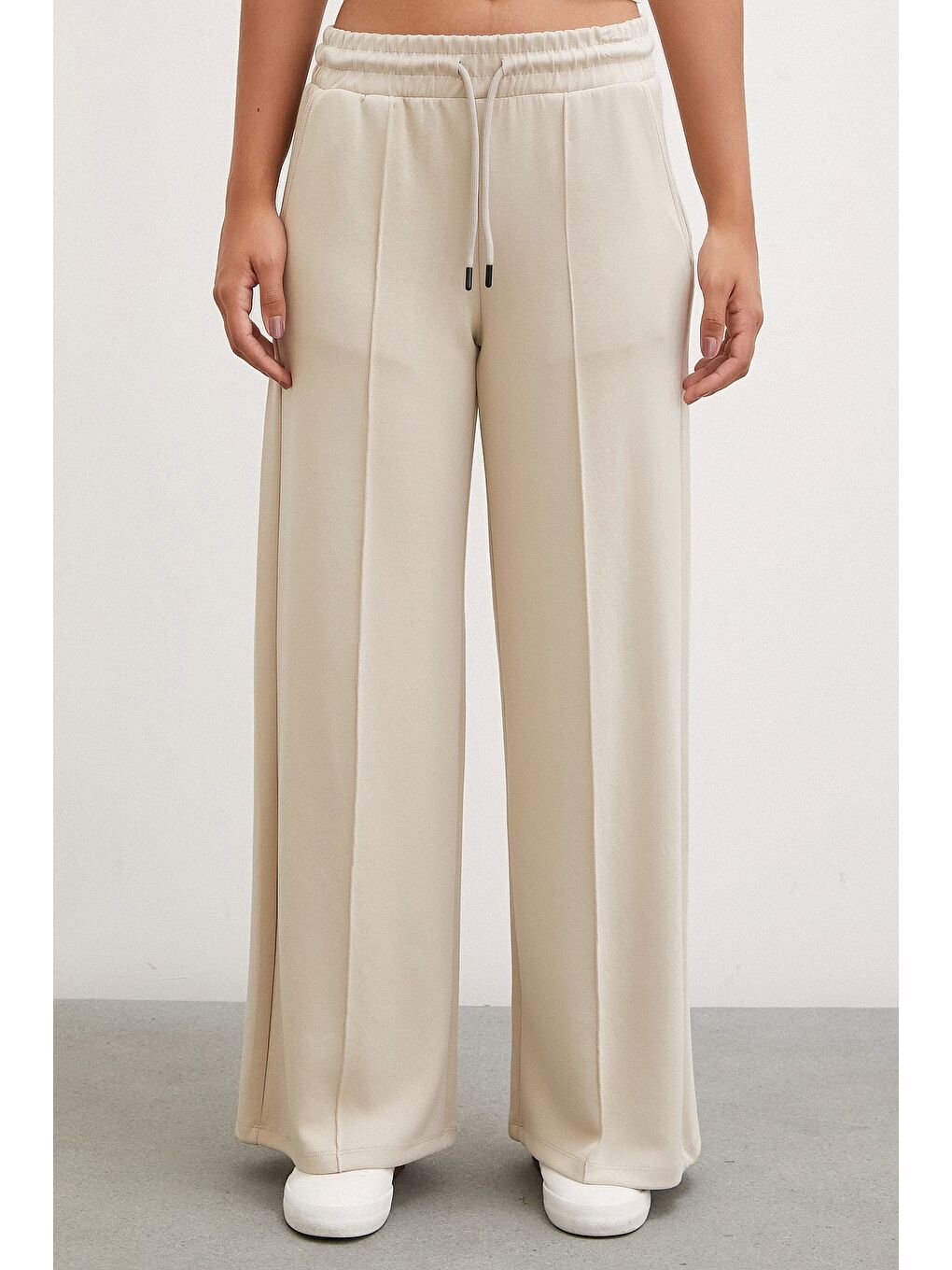 Ekru Kemeri Lastikli Pantolon Krem-3
