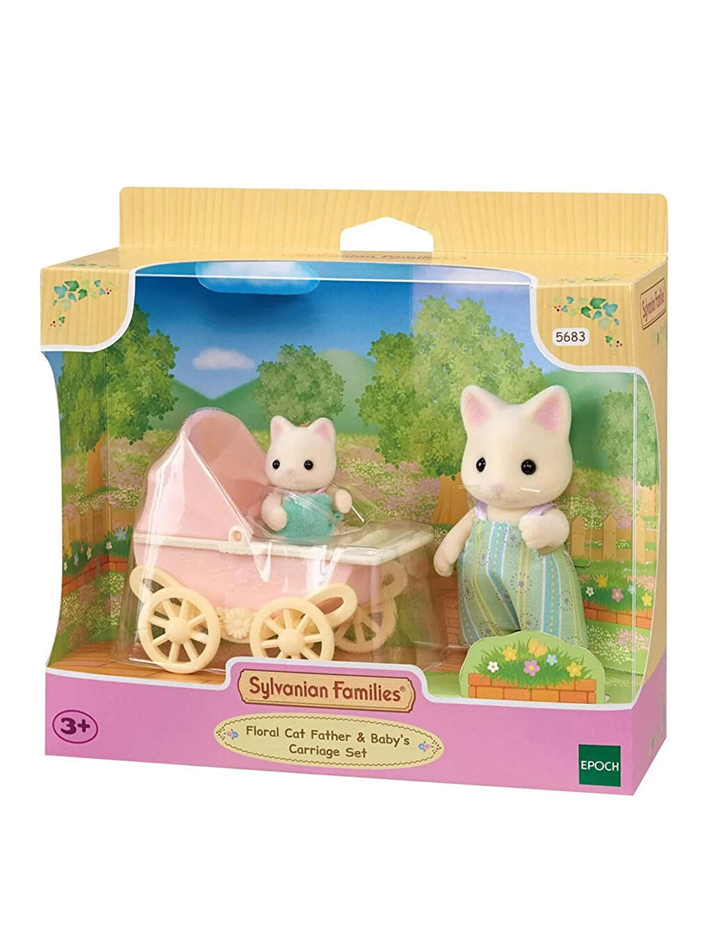 Çiçekli Kedi Baba ve Bebek Arabası Seti 5683-1