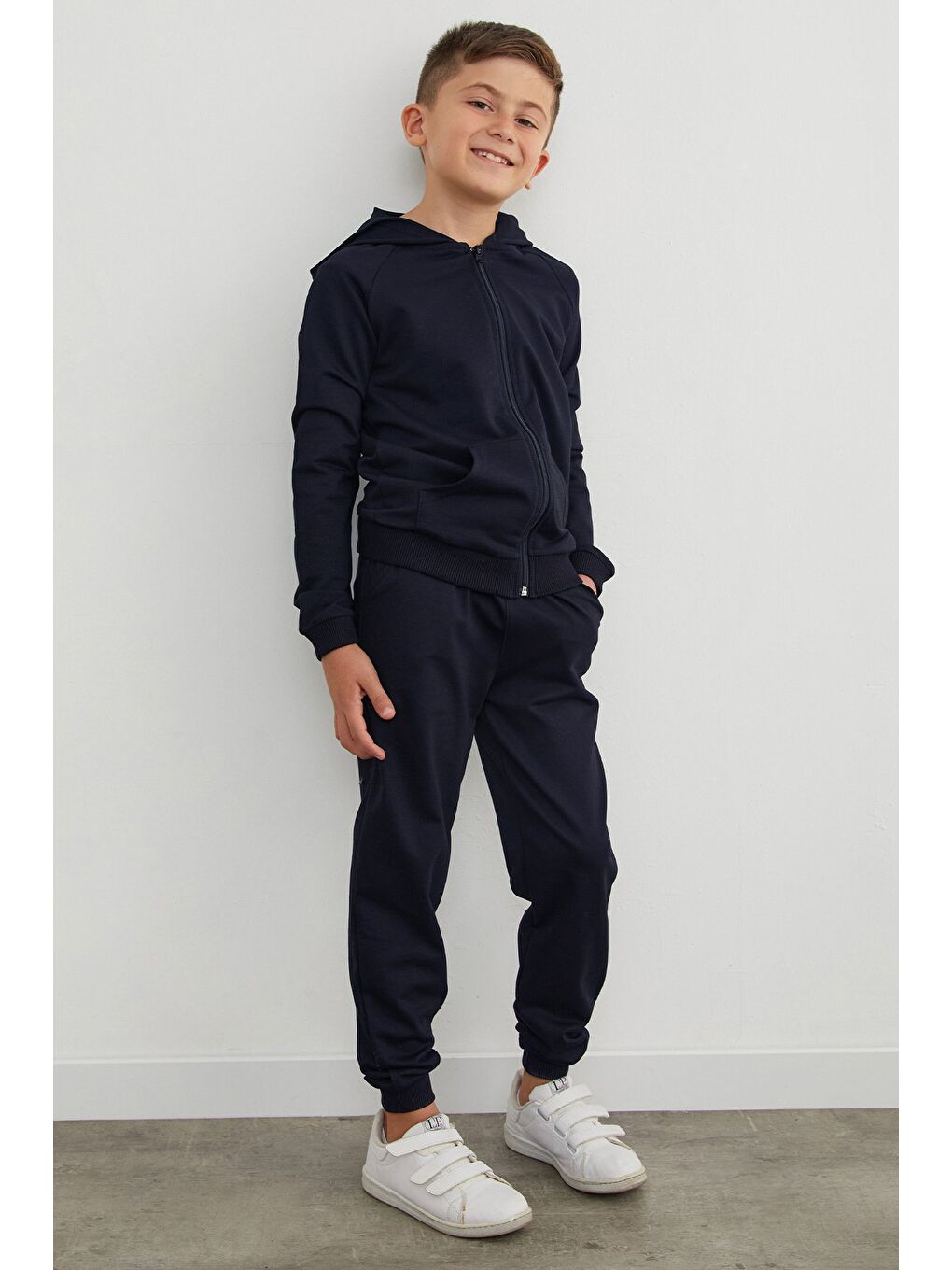 Lacivert Kapüşonlu Fermuarlı Unisex Çocuk Eşofman Takımı-3