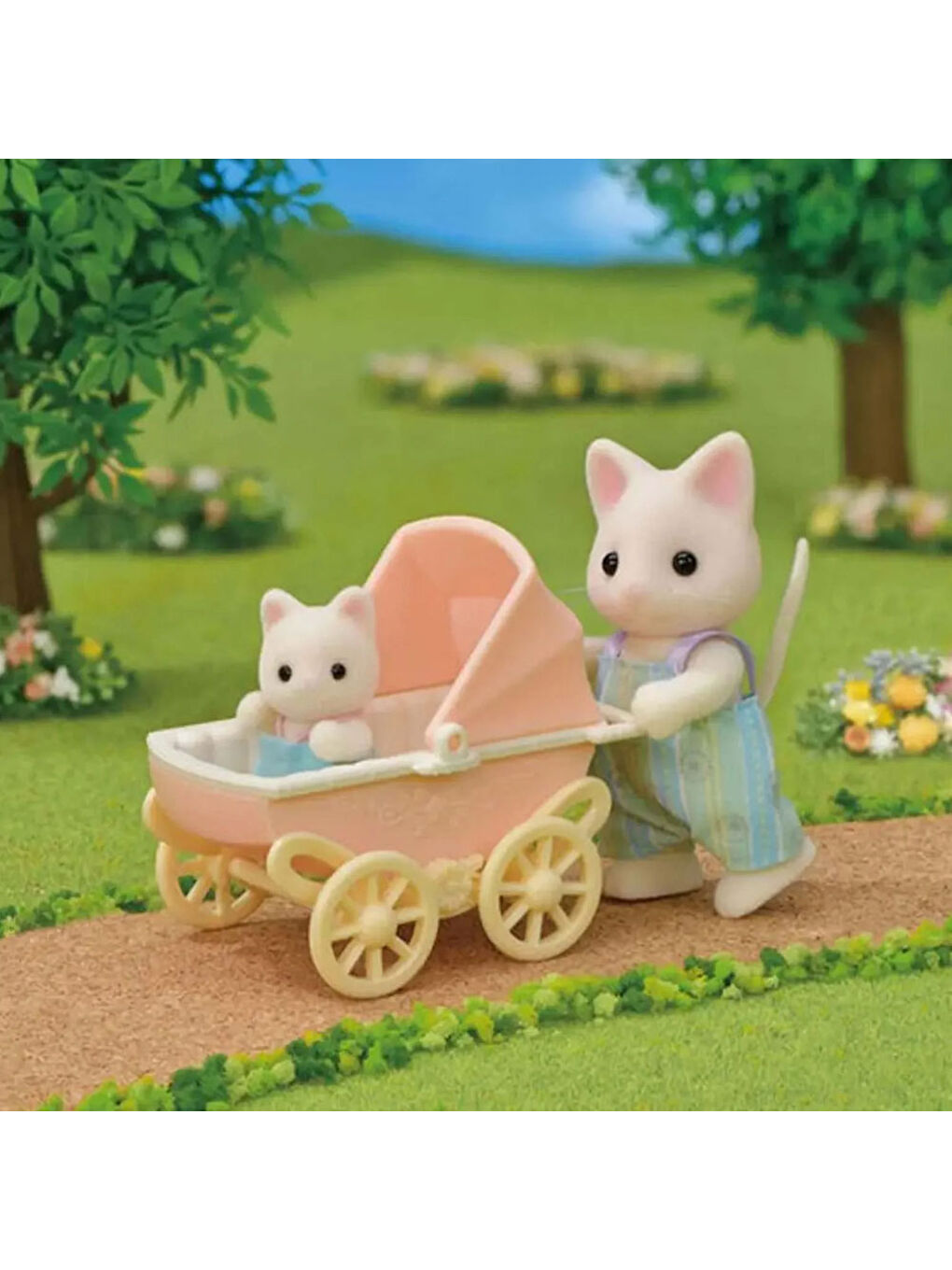 Çiçekli Kedi Baba ve Bebek Arabası Seti 5683-2