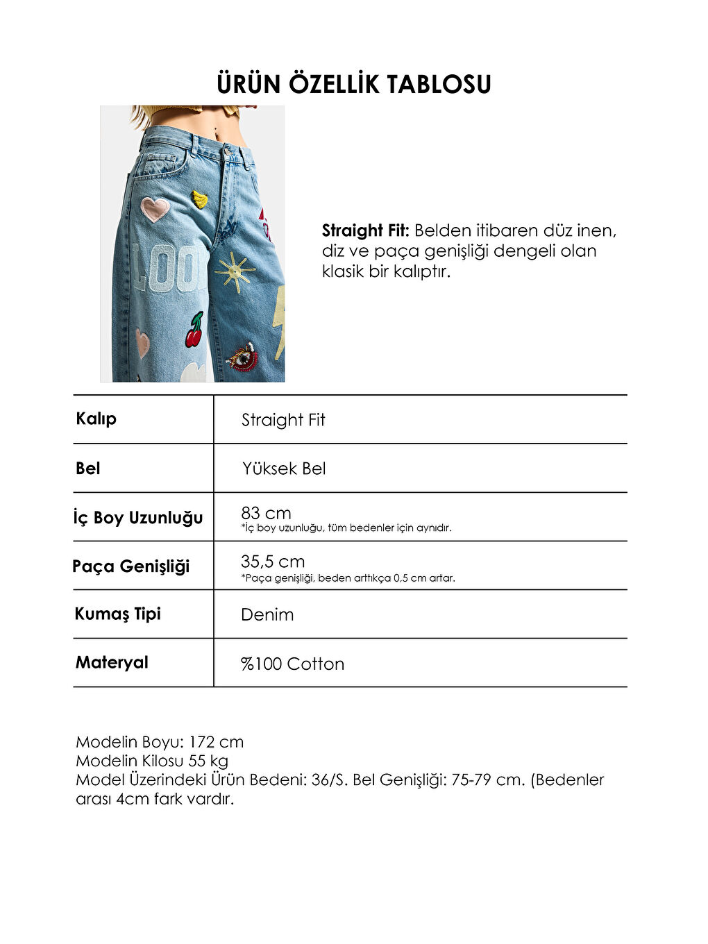 Mavi Kadın Jean Rengi 3s6-32 Straight Fit Obje Nakış ve İşlemeli Özel Tasarım Denim Jean-3