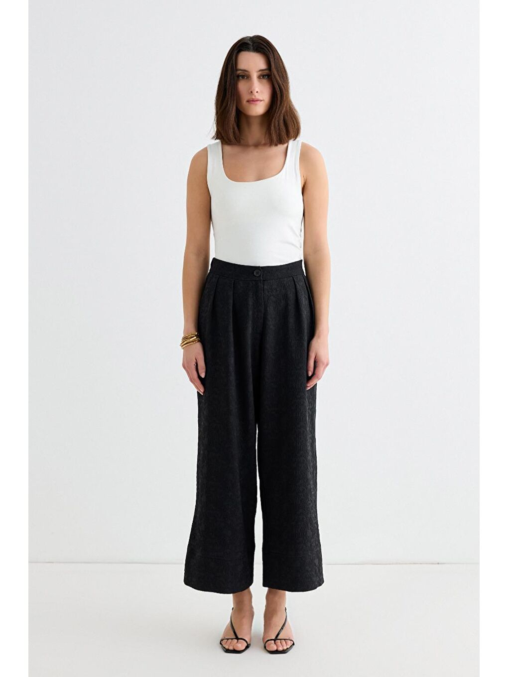 Dokulu Culotte Pantolon Siyah