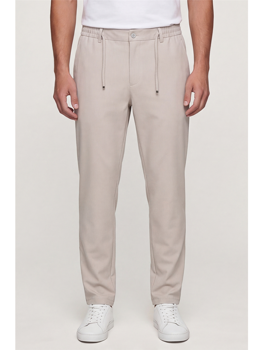 Bej Erkek Taş Normal Kesim Regular Fit Pamuklu Armürlü Bel Lastikli Jogger Pantolon
