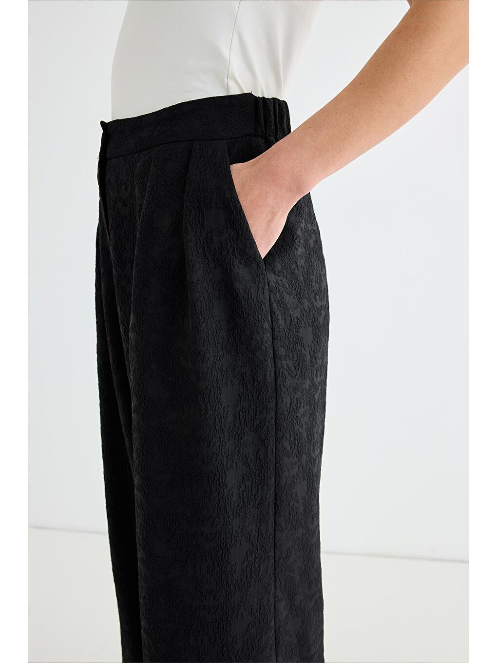 Dokulu Culotte Pantolon Siyah-4