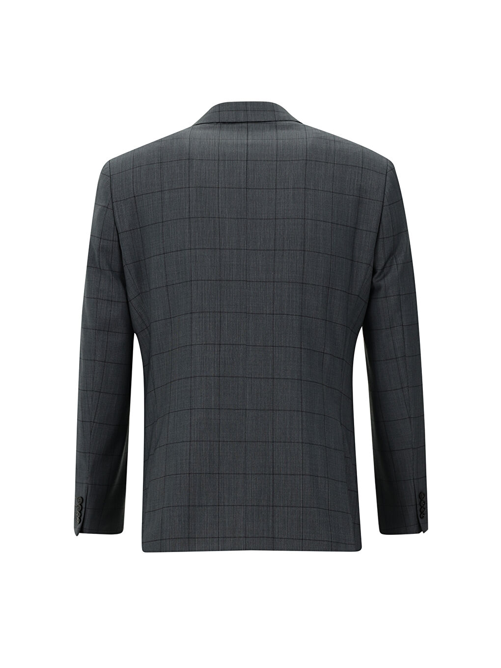 Antrasit Slim Fit Dar Kesim Yünlü Kareli Takım Elbise-2