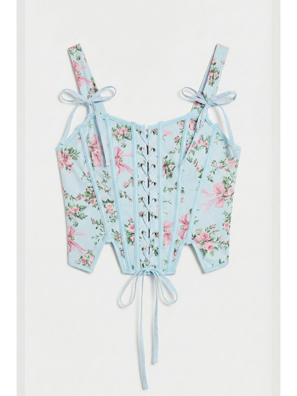 Kadın Mavi w5 Balenli Crop Çiçek Desenli Dantel Detaylı Özel Tasarım Büstiyer-1